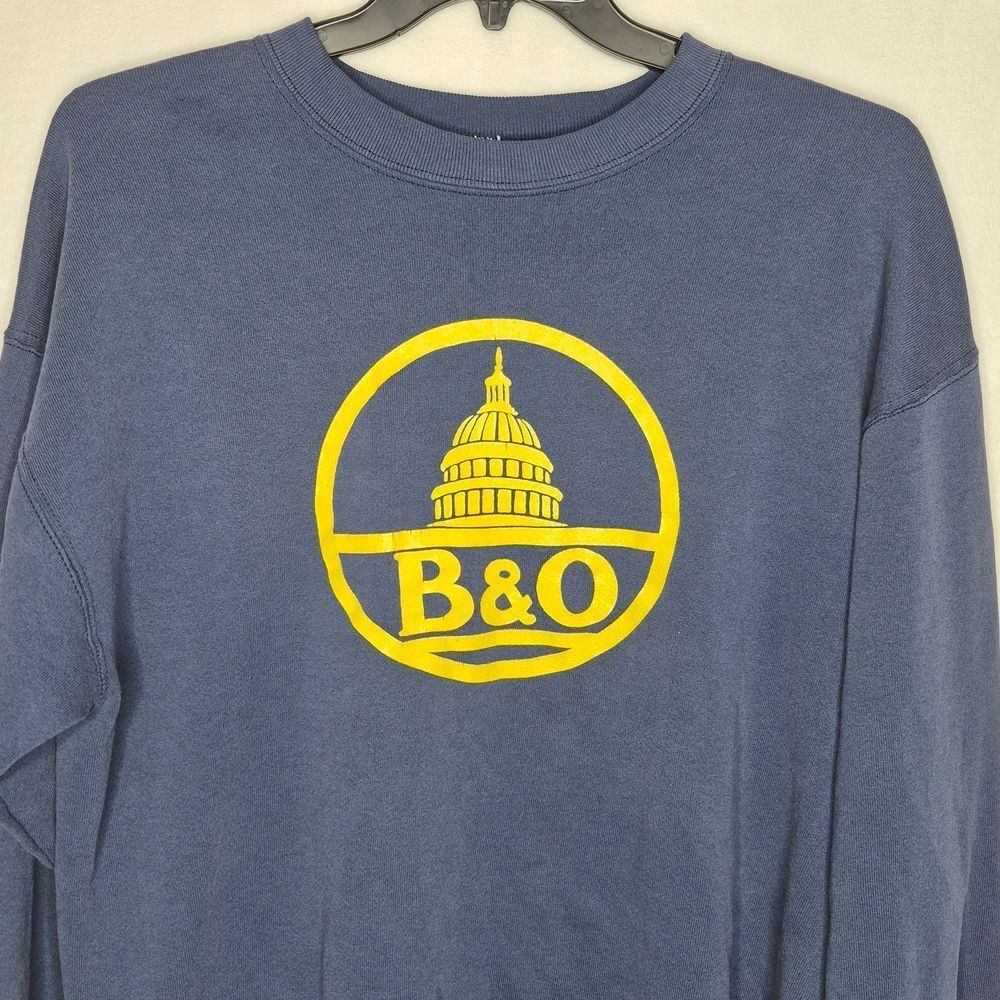 Vintage B&O Railroad Crewneck Sweatshirt XL Blue Made in USA 80s 90s - Picture 2 of 7